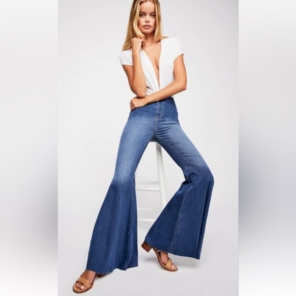 Free People Denim - Free People Just Float On Jericho Blue Bell Bottom Flared High Rise Jeans Size29